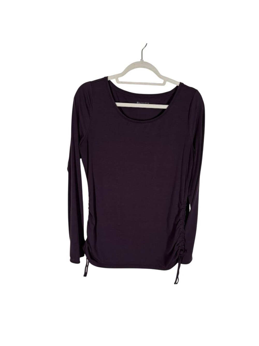 Athleta Women M Purple Encore Cinch Sides Long Sleeve Scoop Neck T-Shirt - Picture 3 of 12